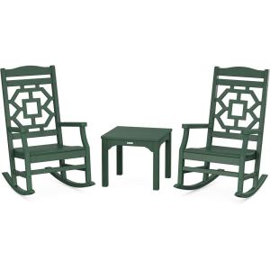 Martha Stewart by POLYWOOD® Chinoiserie 3-Piece Rocking Chair Set in Green(Green)