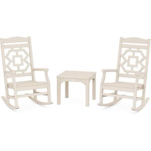Martha Stewart by POLYWOOD® Chinoiserie 3-Piece Rocking Chair Set in Green(Sand)