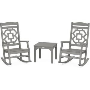 Martha Stewart by POLYWOOD® Chinoiserie 3-Piece Rocking Chair Set in Green(Slate Grey)