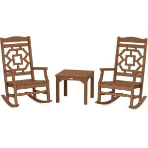 Martha Stewart by POLYWOOD® Chinoiserie 3-Piece Rocking Chair Set in Green(Teak)