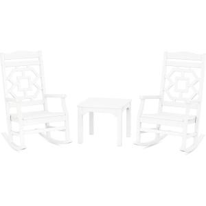 Martha Stewart by POLYWOOD® Chinoiserie 3-Piece Rocking Chair Set in Green(White)