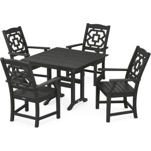Martha Stewart by POLYWOOD® Chinoiserie 5-Piece Farmhouse Dining Set in Green(Black)