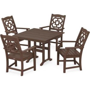 Martha Stewart by POLYWOOD® Chinoiserie 5-Piece Farmhouse Dining Set in Green(Mahogany)