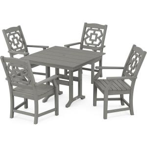 Martha Stewart by POLYWOOD® Chinoiserie 5-Piece Farmhouse Dining Set in Green(Slate Grey)