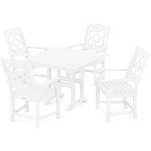 Martha Stewart by POLYWOOD® Chinoiserie 5-Piece Farmhouse Dining Set in Green(White)