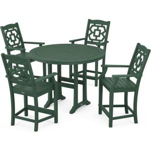 Martha Stewart by POLYWOOD® Chinoiserie 5-Piece Round Counter Set in Green(Green)