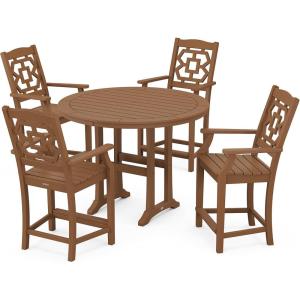 Martha Stewart by POLYWOOD® Chinoiserie 5-Piece Round Counter Set in Green(Teak)