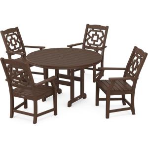 Martha Stewart by POLYWOOD® Chinoiserie 5-Piece Round Farmhouse Dining Set in Sand(Mahogany)