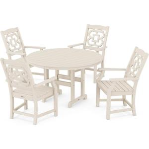 Martha Stewart by POLYWOOD® Chinoiserie 5-Piece Round Farmhouse Dining Set in Sand(Sand)