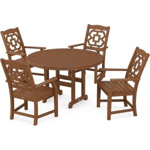 Martha Stewart by POLYWOOD® Chinoiserie 5-Piece Round Farmhouse Dining Set in Sand(Teak)
