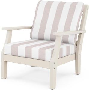 Martha Stewart by POLYWOOD® Chinoiserie Deep Seating Chair in White/Sky Blue(Sand / Cabana Stripe Dune Burlap)