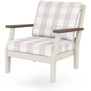 Martha Stewart by POLYWOOD® Chinoiserie Deep Seating Chair in White/Sky Blue(Sand / Kona / Buffalo Plaid Dune Burlap)