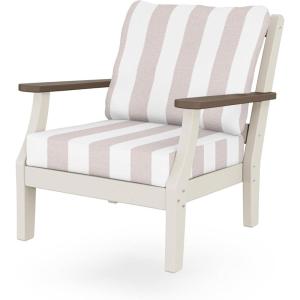 Martha Stewart by POLYWOOD® Chinoiserie Deep Seating Chair in White/Sky Blue(Sand / Kona / Cabana Stripe Dune Burlap)