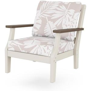 Martha Stewart by POLYWOOD® Chinoiserie Deep Seating Chair in White/Sky Blue(Sand / Kona / Leaf Dune Burlap)