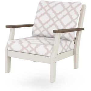 Martha Stewart by POLYWOOD® Chinoiserie Deep Seating Chair in White/Sky Blue(Sand / Kona / Trellis Dune Burlap)