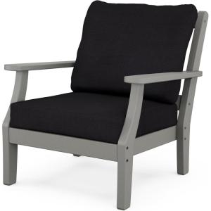 Martha Stewart by POLYWOOD® Chinoiserie Deep Seating Chair in White/Sky Blue(Slate Grey / Midnight Linen)