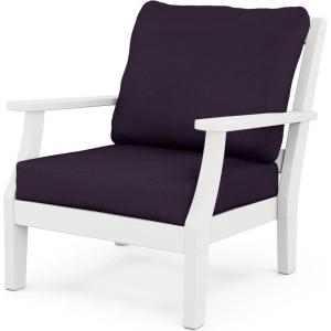 Martha Stewart by POLYWOOD® Chinoiserie Deep Seating Chair in White/Sky Blue(White / Navy Linen)