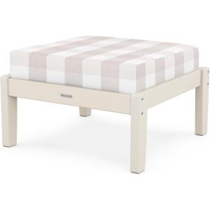 Martha Stewart by POLYWOOD® Chinoiserie Deep Seating Ottoman in White/Glacier Spa(Sand / Buffalo Plaid Dune Burlap)