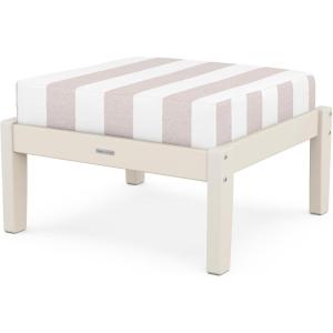 Martha Stewart by POLYWOOD® Chinoiserie Deep Seating Ottoman in White/Glacier Spa(Sand / Cabana Stripe Dune Burlap)