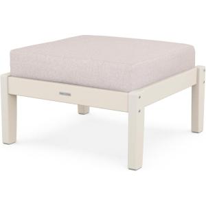 Martha Stewart by POLYWOOD® Chinoiserie Deep Seating Ottoman in White/Glacier Spa(Sand / Dune Burlap)