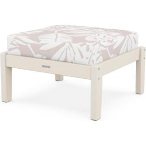 Martha Stewart by POLYWOOD® Chinoiserie Deep Seating Ottoman in White/Glacier Spa(Sand / Leaf Dune Burlap)