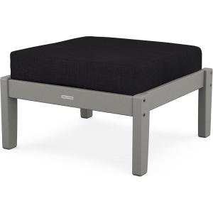 Martha Stewart by POLYWOOD® Chinoiserie Deep Seating Ottoman in White/Glacier Spa(Slate Grey / Midnight Linen)