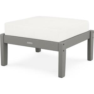 Martha Stewart by POLYWOOD® Chinoiserie Deep Seating Ottoman in White/Glacier Spa(Slate Grey / Natural Linen)