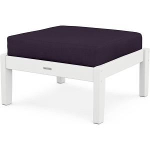 Martha Stewart by POLYWOOD® Chinoiserie Deep Seating Ottoman in White/Glacier Spa(White / Navy Linen)