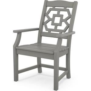 Martha Stewart by POLYWOOD Chinoiserie Outdoor Dining Arm Chair, Slate Grey, Durable HDPE All-Weather, Comfortable Patio Seating with Lattice Back, Backyard, Garden Furniture, Made in The USA(Slate Grey)