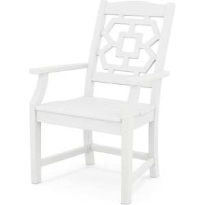 Martha Stewart by POLYWOOD Chinoiserie Outdoor Dining Arm Chair, Slate Grey, Durable HDPE All-Weather, Comfortable Patio Seating with Lattice Back, Backyard, Garden Furniture, Made in The USA(White)