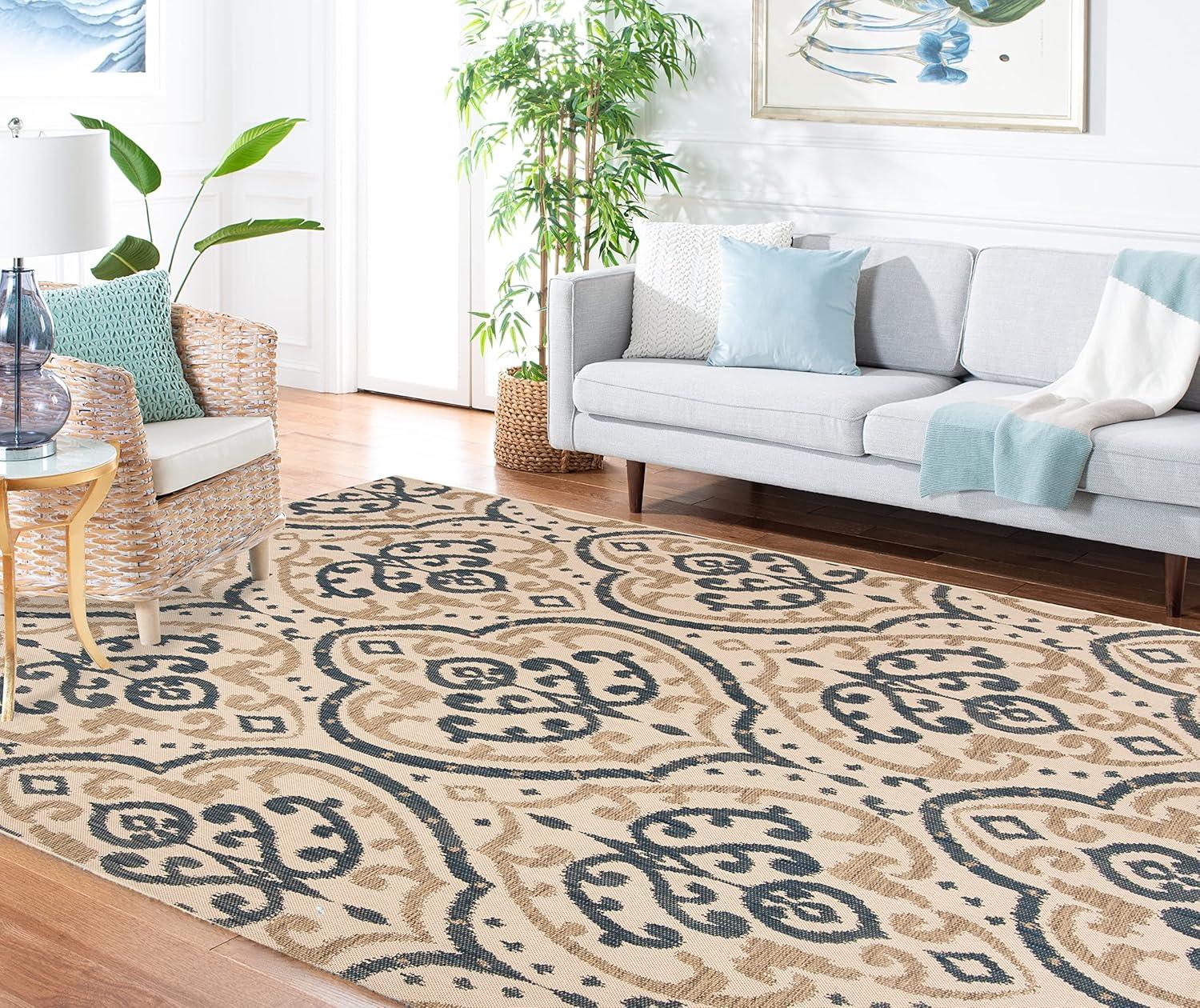 imageMartha Stewart x SAFAVIEH Outdoor Area Rug Collection 8 x 112quot Beige ampamp Anthracite Weather Resistant ampamp Washable Ideal for Patio Backyard Mudroom Deck Dining Space MSR411423612BeigeNavy