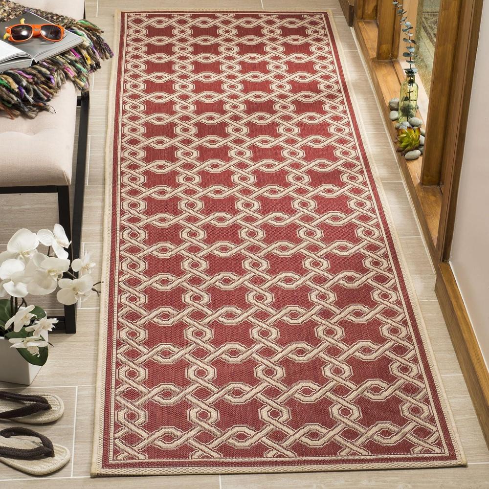 imageMartha Stewart x SAFAVIEH Outdoor Area Rug Collection  8 x 112quot Green ampamp Cream Weather Resistant ampamp Washable Ideal for Patio Backyard Mudroom Deck Dining Space MSR425324RedCreme