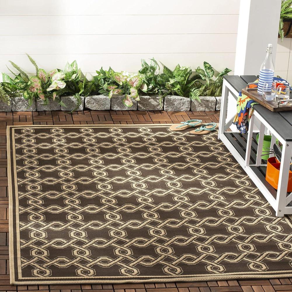 imageMartha Stewart x SAFAVIEH Outdoor Area Rug Collection  8 x 112quot Green ampamp Cream Weather Resistant ampamp Washable Ideal for Patio Backyard Mudroom Deck Dining Space MSR425324ChocolateCream
