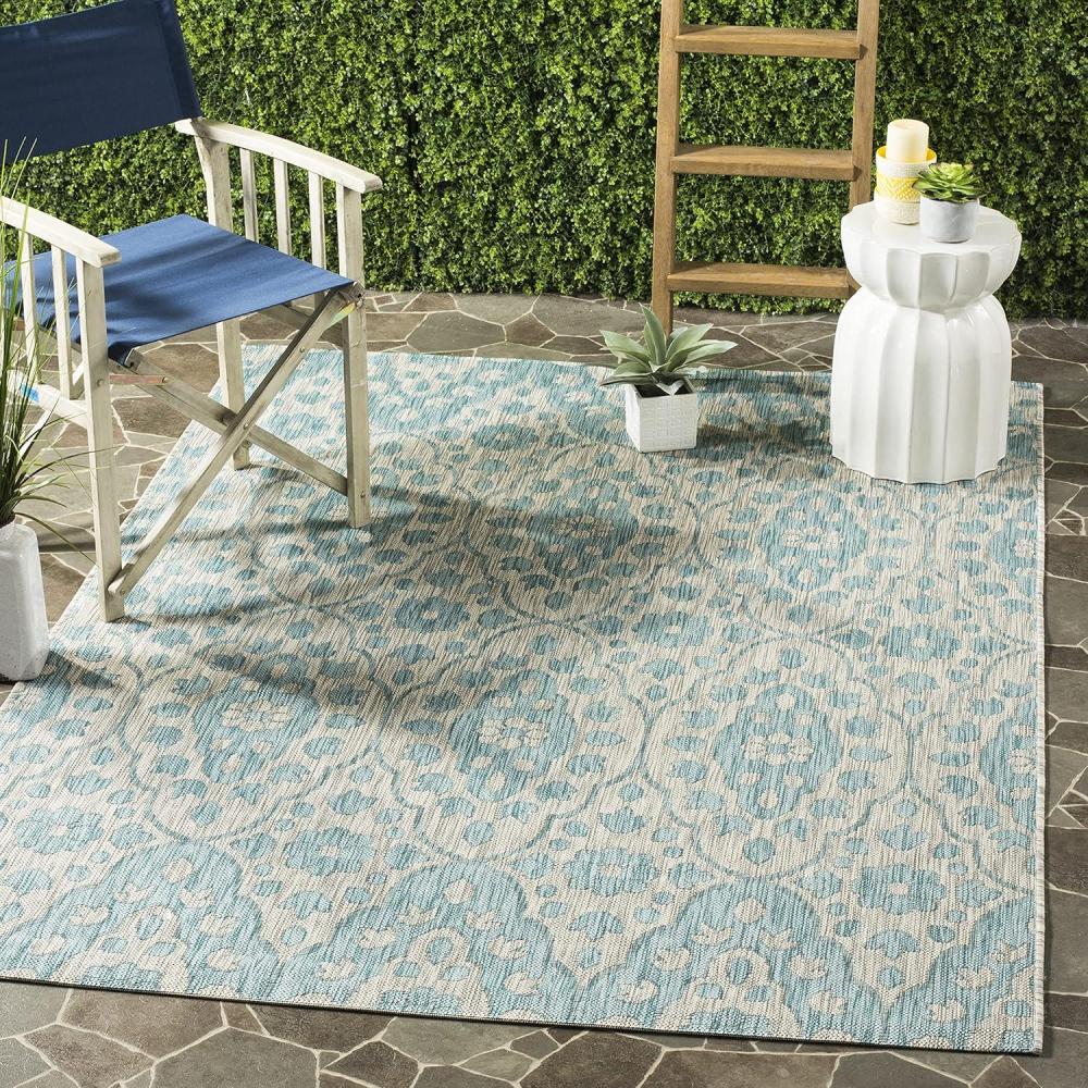 imageMartha Stewart x SAFAVIEH Outdoor Area Rug Collection 8 x 112quot Grey ampamp Navy Weather Resistant ampamp Washable Ideal for Patio Backyard Mudroom Deck Dining Space MSR411536812GreyAqua
