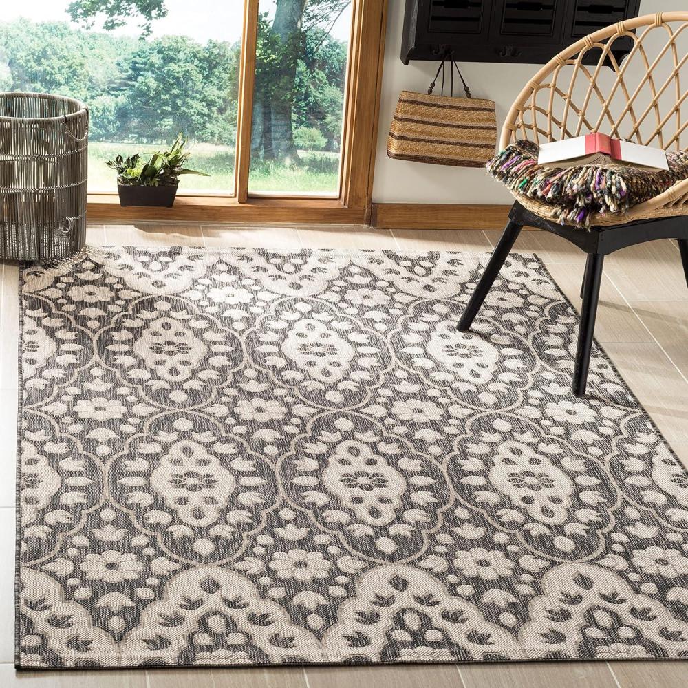 imageMartha Stewart x SAFAVIEH Outdoor Area Rug Collection 8 x 112quot Grey ampamp Navy Weather Resistant ampamp Washable Ideal for Patio Backyard Mudroom Deck Dining Space MSR411536812BlackBeige