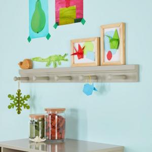 Martha Stewart Crafting Kids’ Peg Bar – Gray: Wooden Wall Mounted Bar With Five Sturdy Pegs for Aprons, Art Smocks, and Hat Hooks(Gray)