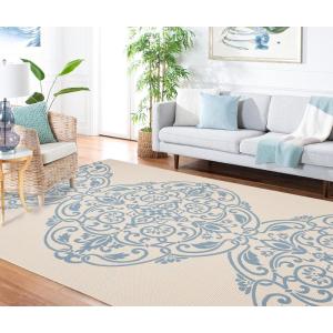 Martha Stewart x SAFAVIEH Outdoor Area Rug Collection – 8′ x 11’2″, Beach Grass, Weather Resistant & Washable, Ideal for Patio, Backyard, Mudroom, Deck, Dining Space (MSR4230)(Azurite)