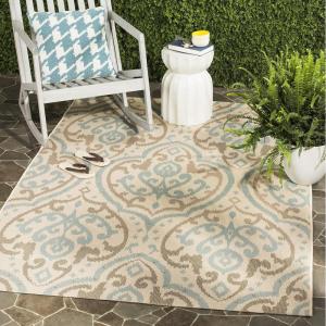 Martha Stewart x SAFAVIEH Outdoor Area Rug Collection – 8′ x 11’2″, Beige & Anthracite, Weather Resistant & Washable, Ideal for Patio, Backyard, Mudroom, Deck, Dining Space (MSR4114-23612)(Beige/Aqua)