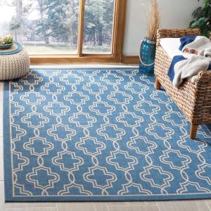 Martha Stewart x SAFAVIEH Outdoor Area Rug Collection – 8′ x 11’2″, Green & Beige, Weather Resistant & Washable, Ideal for Patio, Backyard, Mudroom, Deck, Dining Space (MSR4274-244)(Blue/Beige)