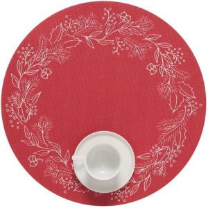 Martha by Martha Stewart | Chilewich Wreath Placemat in Crimson – Set of 4 – Easy Care Woven Tabletop Textile – Indoor/Outdoor – 15″ Round(Crimson)