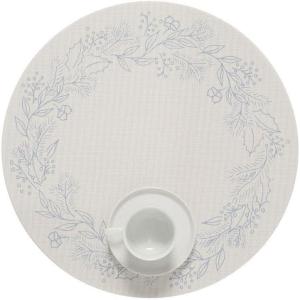 Martha by Martha Stewart | Chilewich Wreath Placemat in Crimson – Set of 4 – Easy Care Woven Tabletop Textile – Indoor/Outdoor – 15″ Round(Frost)