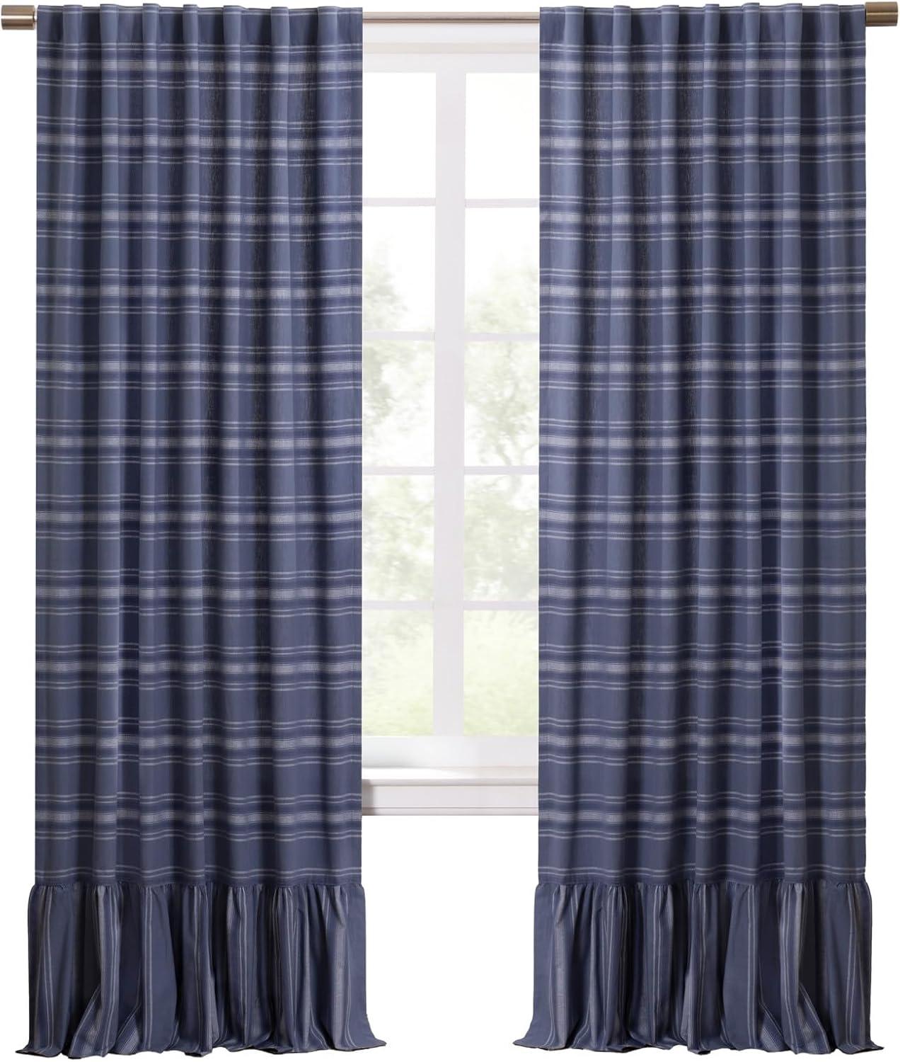 imageMartha Stewart Ruffle Curtains Striped Valance for Window Kitchen Curtain 1 Piece 60quot x 14quot BlueBlue