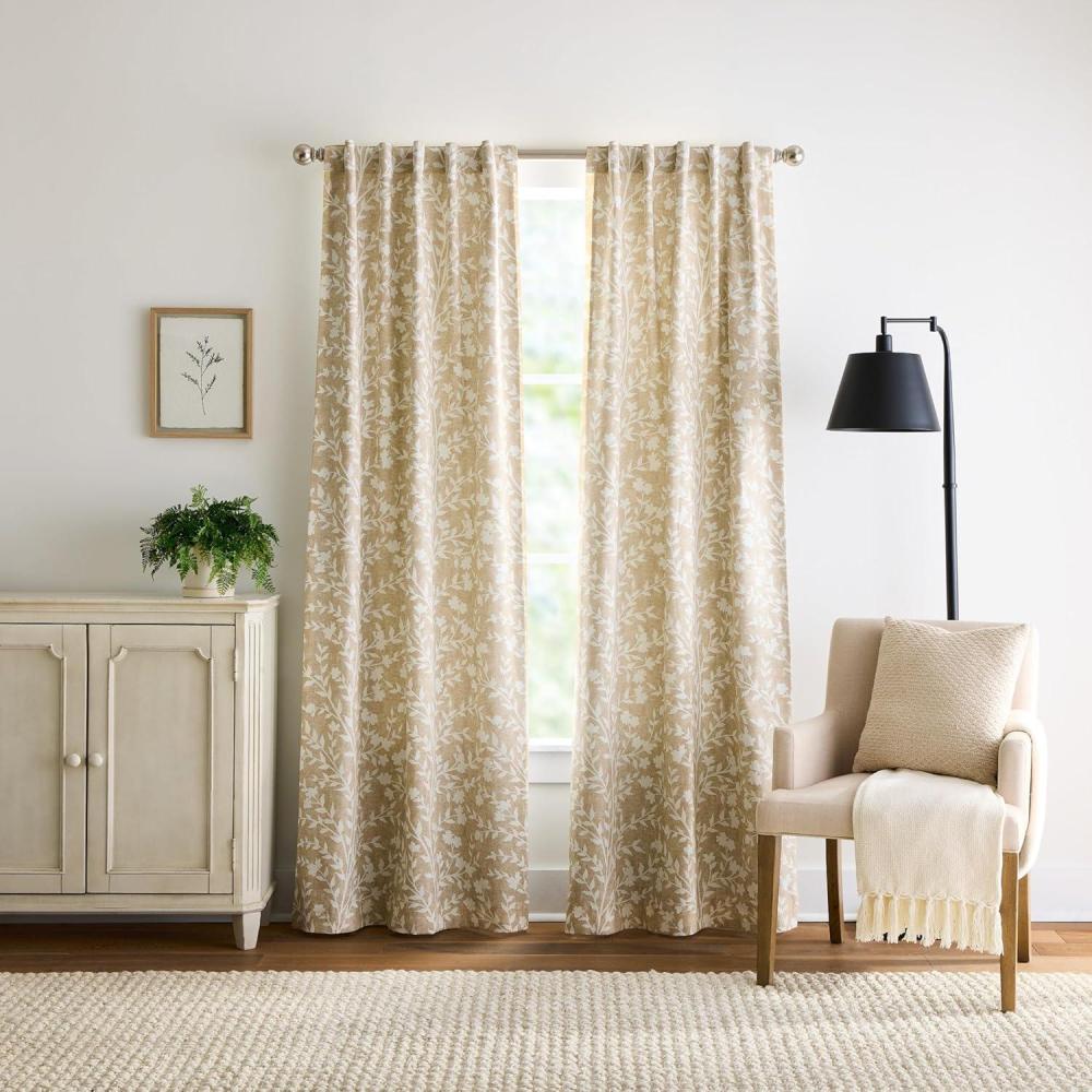 imageMartha Stewart Beige Floral Blackout Window Curtains for Living Room or Bedroom 37quot x 84quot Set of 2 Linen Cream FlowersLinen