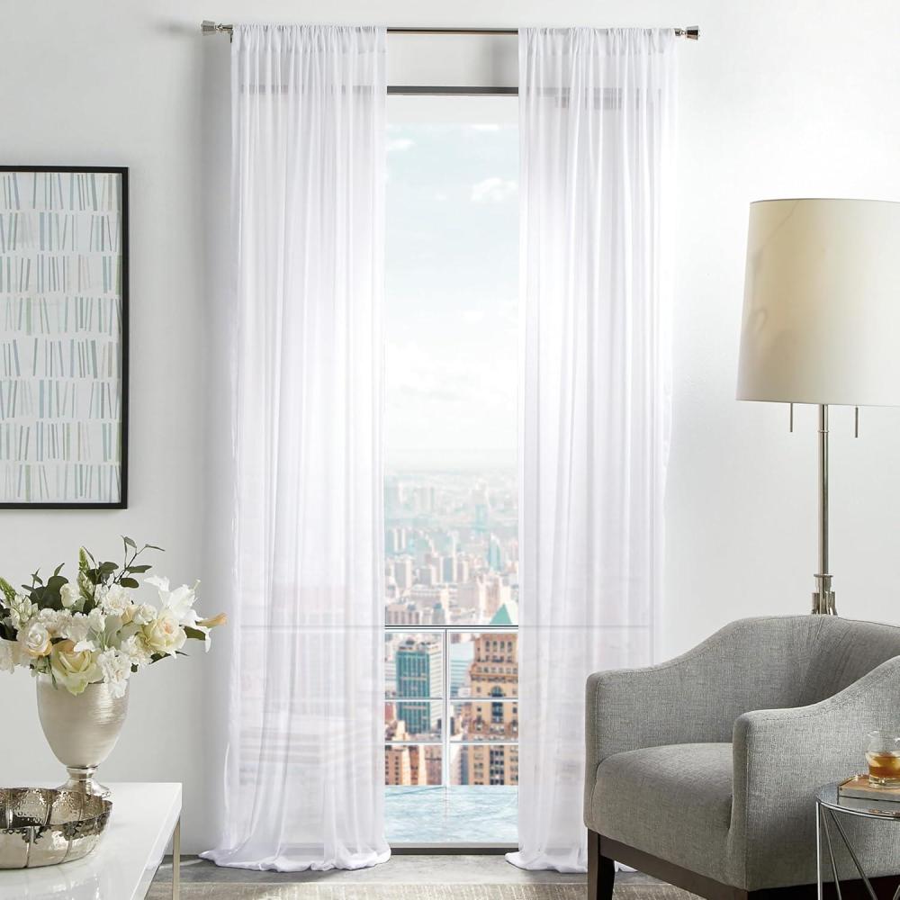 imageMartha Stewart Glacier Sheer Rod Pocket Window Curtain Panel Pair 84quot Soft White