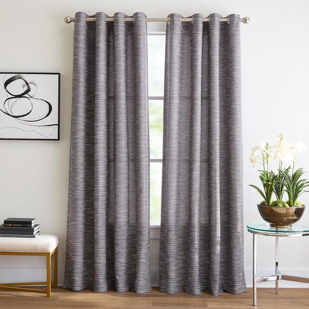 imageMartha Stewart Grey Light Filtering Window Curtains for Living Room or Bedroom  50quot x 95quot  Textured Panels  Grommet Top  Set of 2Charcoal