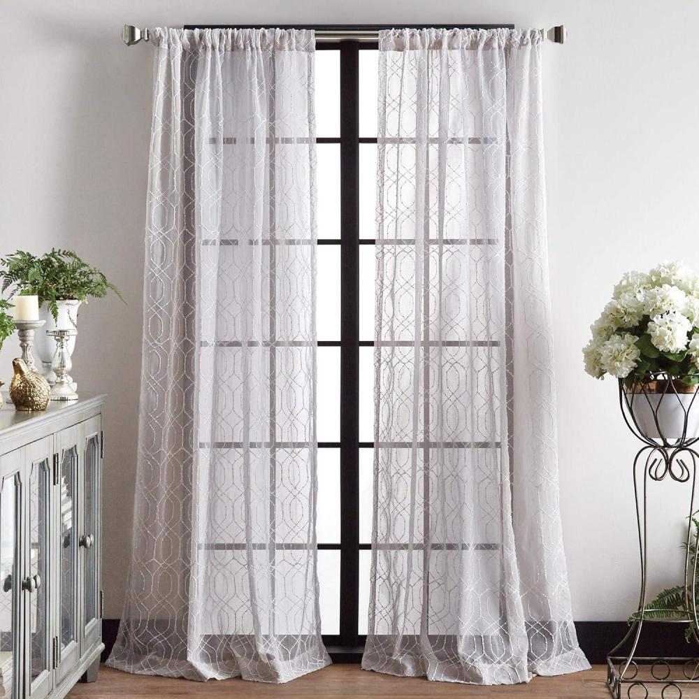 imageMartha Stewart Hourglass Embroidery Rod Pocket Window Curtain Panel Pair 95quot SilverSilver