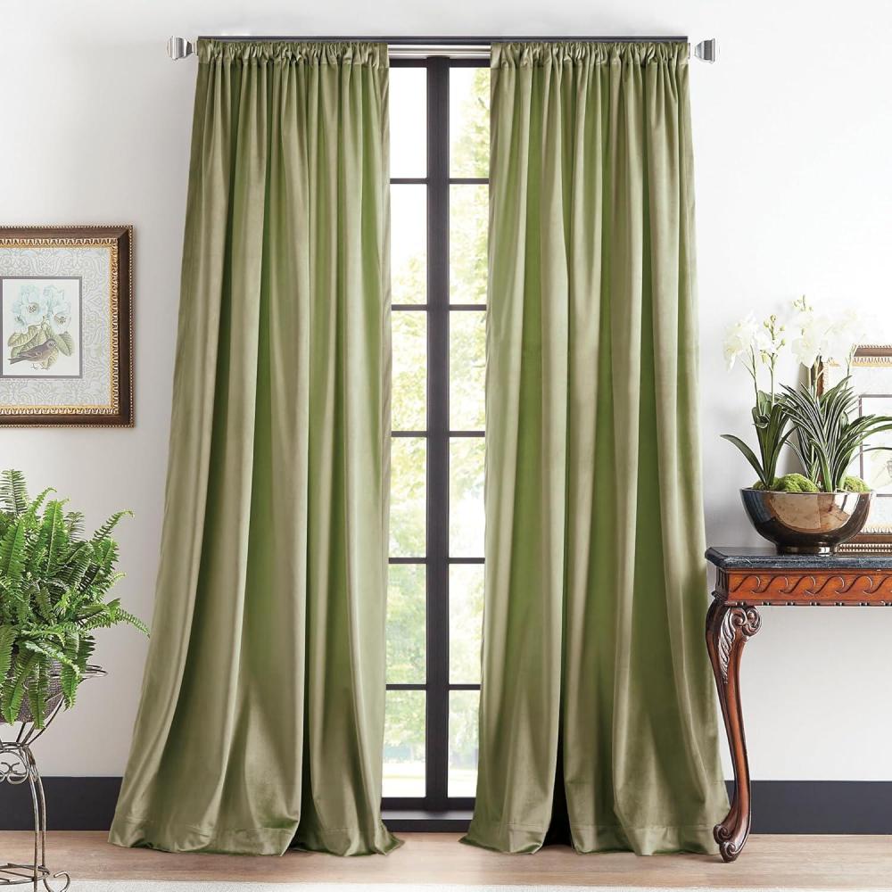 imageMartha Stewart Marthas Velvet Long Curtains for Living Room 50quot x 84quot Room Darkening Curtain Panel Pair GreenGreen