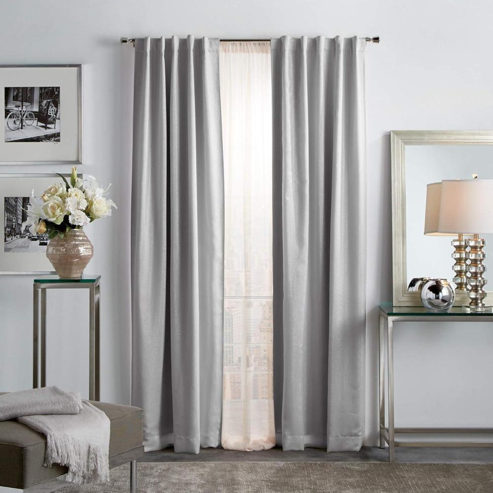 imageMartha Stewart Park Avenue Metallic Blackout Back Tab Window Curtain Panel Pair 84quot BlushSilver