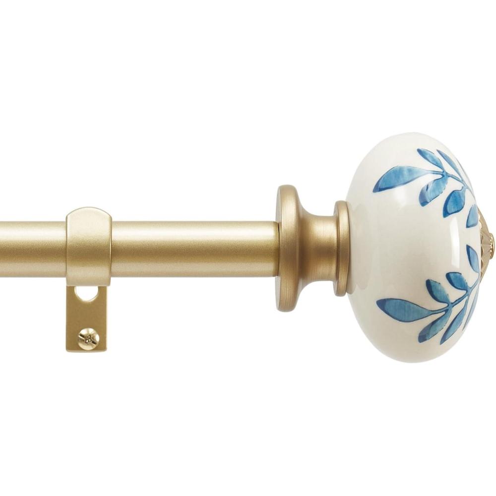 imageMartha Stewart Roseland Curtain Rod Set for Windows 36 66 34 inch Brushed Brass Blue White FinialsGold