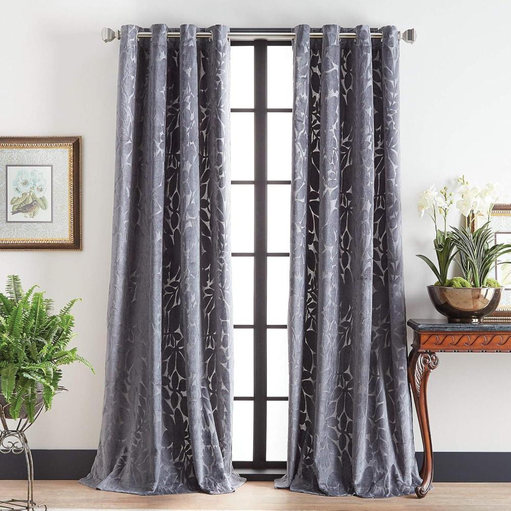 imageMartha Stewart Sherwood Velvet Grommet Window Curtain Panel Pair 84quot TealGrey